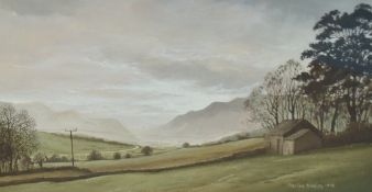 Marion Bradley (British b.1946) gouache 'From The Slopes of Blencathra', atmospheric landscape,