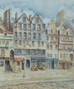 Isobel Gardiner (British 20th century) watercolour, Lawnmarket, Edinburgh (as it was c1865)