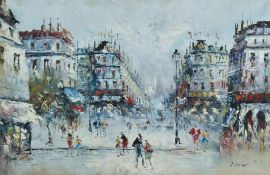 R Davey (20th century) oil on canvas, impressionistic Parisian street scene, signed lower right,