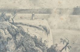 An interesting 19th century pencil drawing 'View of The Schloss Falls (Rhine, Germany) Taken from