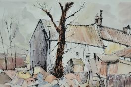 Artist unknown, a contemporary ink and watercolour, rural dwelling, unsigned within a card mount and