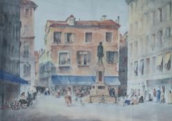 A.W. Brown (19th/20th Century), coloured print, A Venetian piazza scene, signed in pencil to the