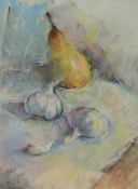 Vesela Sultanova 'VesA' (Contemporary) pastel on paper, still life garlic and pear, signed lower