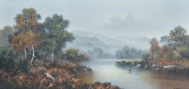 Artist unknown, 20th Century English School oil on canvas, landscape with trees and lake, signed