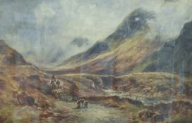 Attributed to William Manners (British 1860-1930) watercolour, droving sheep within a lakeland