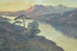 H James (British 19th century) oil on canvas, Scottish loch scene, signed lower left, within a