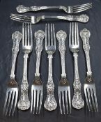 A group of nine Victorian silver Queen's pattern forks, having a horse heraldic crest to the