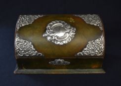 A Victorian silver mounted letter box, of hinged rectangular form having decorative silver floral