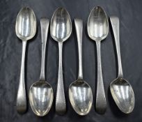 A set of six George IV silver Old English pattern spoons, having bright cut engraving and 'HC'