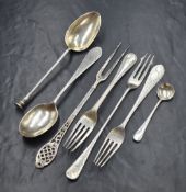 An Edwardian silver Christening set, comprising spoon and fork with decorative floral engraving