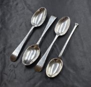 A group of three Georgian silver Old English pattern teaspoons, having 'E.C' monogram to terminals