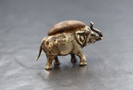 An Edwardian silver novelty pin cushion, modelled as an elephant having dark fabric to the body,