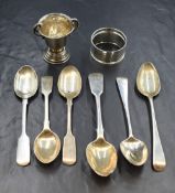 A group of three Victorian silver fiddle pattern teaspoons, marks for Sheffield 1899, maker W S