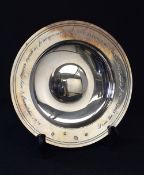 An Elizabeth II silver presentation dish, of circular form having line engraving and personalised
