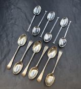 A set of six late Victorian silver Old English pattern teaspoons, having bright cut engraving, marks