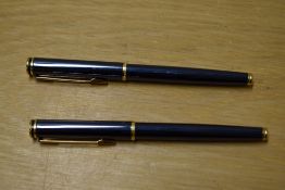 Two Waterman Maestro cartridge Converter fill fountain pens in Metallic Blue having Waterman