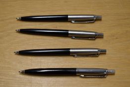 Four Parker Jotter ballpoint pens in black