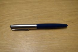 A Parker 21 aerometric fill fountain pen in dark blue with lustraloy cap