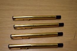 Three Parker Rialto converter fill fountain pens and a rollerball in Cornith Gold plate