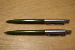 Two Parker Jotter ballpoint pens in sage green