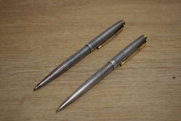 Two Parker 75 ballpoint pens in Sterling Silver Cecile with gold trim