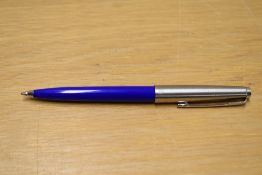 A Parker 45 ballpoint pen in blue