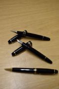 A Montblanc Meisterstuck 146 piston fill fountain pen, ballpoint pen and Rollerball pen in black
