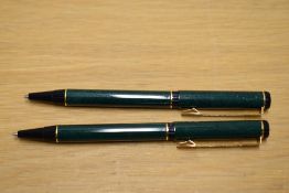 Two Waterman Centurion ballpoint pens in Green Laque