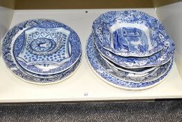 A group of various blue and white ashettes, largest w46cm, to include makers such as Wedgwood,