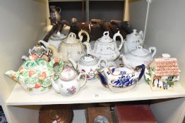 A group of tea pots, to include Caly Ware, Sadler, Indian tree and Leonardo ect, largest h19cm (11)