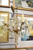 A 20th century cut glass 4 branch chandelier, h42cm