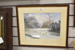Dennis Morley, watercolour print depicting a country landscape, signed bottom right, 47.5cm x