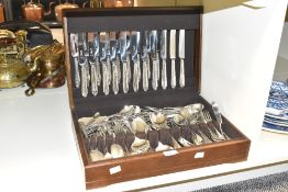 A oak canteen containing silver plated cutlery, w45.5cm