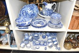 A blue and white Copeland Spode Italian pattern dinner service, to include wall clock, soup bowls,