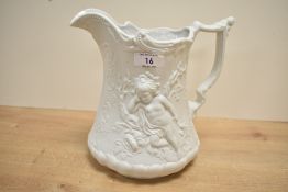 A Portmerion ceramic jug decorated with sleeping cherub and floral patterns, h22cm
