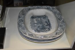 A large Copeland meat platter decorated with country landscape scene within a floral border,