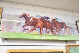 After Roger Heaton (British) Winning Challenge, print on canvas, signed bottom left, L121cm