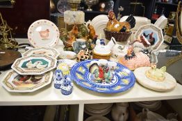 A ceramic soup bowl depicting a chicken figure resting on nest, h19cm, sold together with various