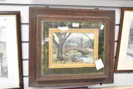 A framed print depicting Pelter Bridge, Rydal, held behind glass within an acanthus leaf and green