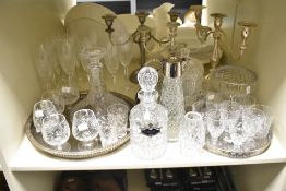 A cut glass claret jug having flared spout depicting Sir John Flared, h28cm, sold together with