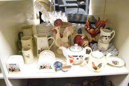 A hand coloured Portugese porcelain rooster, painted mark to base, h29cm, sold together with various