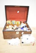 A 19th century rosewood vanity box with mother of pearl cartouche and escutcheon converted from a