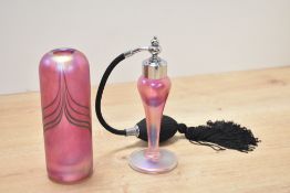 A John Ditchfield for glassform hand blown iridescent art glass vase of cylindrical form, signed