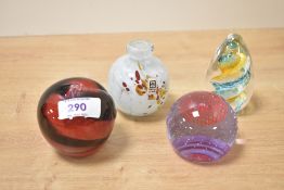 A Mdina glass perfume bottle having flared spout, signed to base, h7.5cm, sold together with a