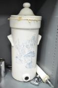 A late 19th / early 20th century stoneware water filter, having chrome tap and decorated with