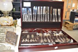 A Arthur Price of England mahogany canteen containing silver plated cutlery, to include a large soup