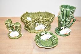 A Sylvac ware green glaze swan vase, impressed mark to base, patent no.4377, h15cm, sold together