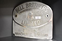 A Bells Brothers Limited metal works sign, dated 1927, w29cm