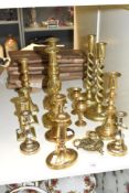A pair of barley twist candlestick, h29.5cm, sold together with various other candlesticks and a