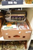 A box containing various 12' and 7' records, to include Perry Como, The Beatles, Winston Churchill